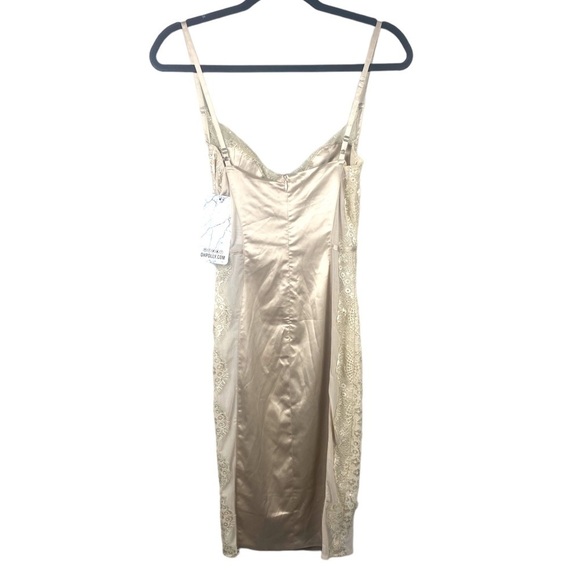 Oh POLLY Beige Satin Lace Slip Nightgown Lingerie Sexy Cocktail Bodycon Dress 4 - Picture 3 of 8